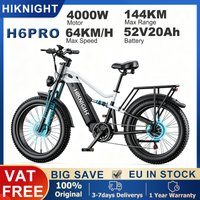 HIKNIGHT 64 km/h Höchstgeschwindigkeit Elektrofahrrad 4000W Motor 52V20Ah Batterie 144 km Reichweite 24x4 Zoll Fat Tire Mountain City H6PRO Elektrofahrrad