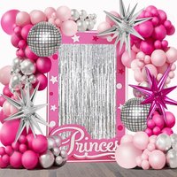 84Pcs Hot Pink Silver Balloon Arch Kit, with Explosion Star Foil Balloon for Girl's 15/16/30th Birthday Wedding Graduation Decor