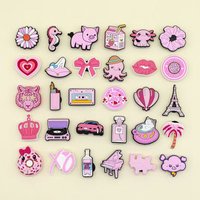 Random 5-30PCS Cute Pink Girl Style Shoe Charms,Animal Heart Crown Pin Accessories for Sandals Lightning Shoe Clogs Decoration