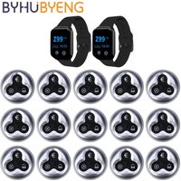 BYHUBYENG Restaurant Pager System 15 Table Call Buttons 2 Watch Receivers for Restaurant, Hotel, Wireless Waiter Calling System