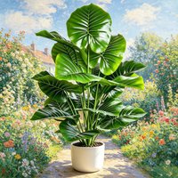 60-105cm Round-Leaf Artificial Alocasia Tree, Real Touch Fake Elephant Ear for Home Indoor Outdoor Garden Office Party Decor