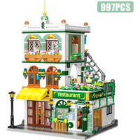 Kreative 997Pcs Street View Chinesischen Restaurant Modell Bausteine Stadt Drei Boden Architektur Mini Ziegel Spielzeug Für Kind Geschenk