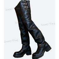 Black Side Belt Buckle Men's Big Boots Thigh High Boots Matte Leather Shoes for Men Fashion Comforta bleZapatos Para Hombres