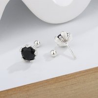 925 Sterling Silver Irregular Black Stud Earrings For Woman Wedding Luxury Elegant Jewelry Wholesale 2024 Trend Jewellery