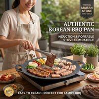 1pc Korean BBQ grill pan Medical stone Coating Non-stick Marble Camping Round Griddle with Handle for Baking,Grill,BBQ