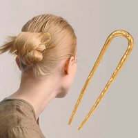 Metal U-Shaped Hair Fork Elegant Golden Alloy Long Thick Hair Stick For Updo Bun French Hairpin Women Girls Hair Accessories
