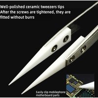 Anti-Static Ceramic Tweezers Stainless Steel Industrial Ceramic Tweezers Insulated Straight Tip Black-Whit Tweezers