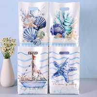 10/20/50pcs Blue Ocean Theme Plastic Gift Bags Coral Reef and Marine Life Designs Candy Packaging Bags for Under the Sea Party
