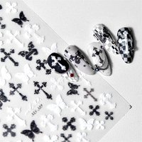 Sexy Woman Black White Lace Butterfly Cross 5D Soft Embossed Relief Self Adhesive Nail Art Decoration Sticker Manicure DIY Decal