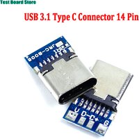 10Pcs USB 3.1 Type C Connector 14 Pin Female Socket receptacle Through Holes PCB 180 Vertical Shield USB-C1