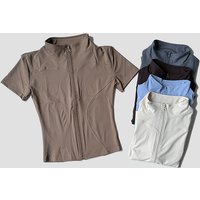 Slim Fit Short Sleeve Yoga Shirt Women's Stand Collar Zipper Jacket High End Running Sport Fitness Top