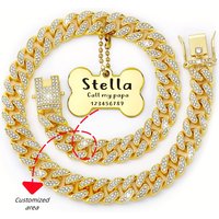 16-inch custom dog chain collar Cuban link dog collar walking metal flashing dog collar with design safety buckle puppy pet cha