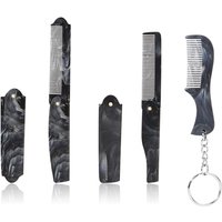 Marble Pattern Plastic Foldable Beard Mustache Comb Fine Tooth Folding Hair Comb Travel Portable Mini Beard Comb With Key Chain