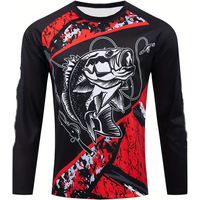 Fish Pattern 3D Print Men's Long Sleeve T-Shirt Autumn Outdoor Fishing Sports Round Neck Pullover Daily Camping Casual Men's Top