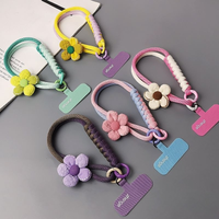 New Short Phone Lanyard With British Style Contrasting Color Weaving and Fashionable Flowers Wrist Strap for Phone Cases