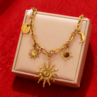 Trendy Sun Moon Shape Imitation Pearl Pendant Necklace Stainless Steel PVD Gold-plated Craft Gold Waterproof Women Jewelry Gift