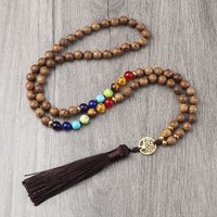 7 Chakra Original Wooden Beads Necklaces Vintage Tree of Life Tassel Japamala Yoga Meditation Necklace Buddhist Prayer Jewelry