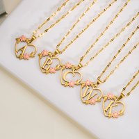 Stainless Steel Love Heart A-Z Letter Necklace Lady Lover Necklace Flower Pendant Initials Fashion Jewelry Valentine's Day Gift