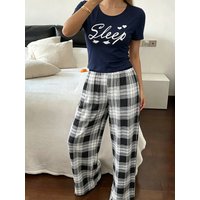 Women's Pajamas with Letter Print, Comfortable and Stylish, Suitable for Daily Casual Wear, Vacation, and Leisure, Can Be Worn Outside as a Loungewear Set