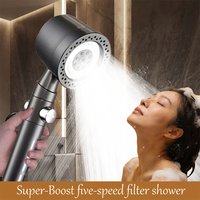 New 5 Function Shower Head High Pressure Water Saving Filter Handheld Shower One Button Stop Bathroom Accessory Set