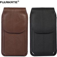 FULAIKATE 6.1" 6.7" 7.2" First Layer Cowhide Phone Pouch for iPhone 13 Pro Max Samsung Z Fold3 Waist Bag Men's Portable Holster