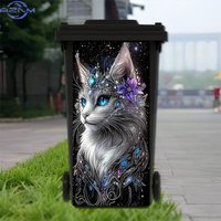 1pc Enchanted Cat with Jeweled Crown Trash Can Stickers - High-Quality PVC, Self-Adhesive, Waterproof, And Easy to Remove. Gre