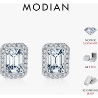 MODIAN Emerald Cut Moissanite Ear Studs 925 Sterling Silver Classic Luxury Halo Earrings For Women Wedding Fine Jewelry Gift