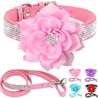 Glitter Rhinestone Dog Leather Collar Cute Floral Necklace Pet 120cm Walking Leash for Small Medium Large Dogs Chihuahua XS-L