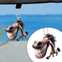 2D Cute Big Mouth Horse RearView Mirror Pendant Auto Interior Car Realistic Animal Hanging Ornament Car Interior Decoration Toys