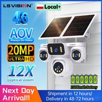 LS VISION 4 Ekranowe Kamery 20MP AOV 4G Solarna Kamera 12X Zoom Optyczny Zewnętrzna Kamera CCTV 20W Panel PTZ Nagrywanie 24/7 Automatyczne Śledzenie Ludzi Kamery Monitoringu Bezpieczeństwa Wbudowany