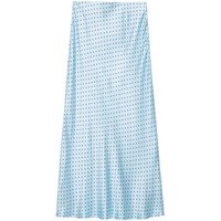 Willshela Women Fashion Satin Blue Dot Printed Straight Midi Skirt Vintage Mid Elastic Waist Female Chic Lady Skirts