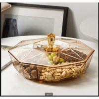 Geometric Shape Plastic Fruit Plate Sub-grid Snack Candy Dish with Cover Nordic Style Home Living Room Kitchen Storage Box