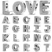 Original 26 A-Z Alphabet Letter Charms Bead 925 Sterling Silver Fit Pendant Bracelet Necklace DIY Charm Women Girl Jewelry Gift