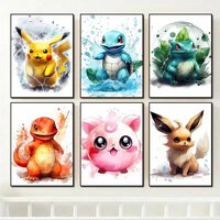Anime Pokemon picture Canvas Painting Pikachu Squirtle Bulbasaur Poster and Cartoon Print Wall Art Picture Home Decor Kids Gifts
