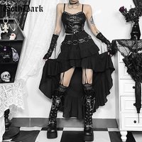 Goth Dark Kawaii Black Tiered Skirts 90S Retro Irregular Hem Party Bottoms Mall Gothic Women Fashion Dragging Skirt Alt Clothing