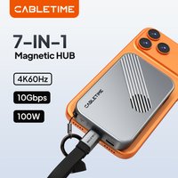 CABLETIME USB C HUB 7 IN 1 with NVMe SSD Magnetic 4K ProRes Video Recording SD/TF 3.0 Strong Magnetic Attachment for iPhone 17