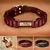 Genuine Leather Dog Collar Custom Leather Medium Large Dog Collars Personalized Pet ID Collars for Dogs Pitbull Engrave Name