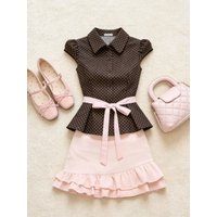 Korean Style Sweet Kawaii 2 Piece Set Women Chic Polka Dot Y2k Blouse + Mini Skirt Japanese Fashion Cute Bow Vintage Outfits New