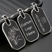 10pcs Custom Logo Name Keychain Metal Black Personalized Keyring Plate Laser Marking Engraving Stainless Key Chain Ring Gift
