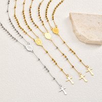 Stainless Steel Rosary Necklace For Wome, Long Chain Virgin Mary Y-shape Gold Plated Catholic Religious Jewelry