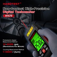 HABOTEST HT670 Digital Laser Photo Tachometer Non-Contact Contact RPM Meter 2.5-99999 Rev/Min Measuring Speed Motor Engine Rotat