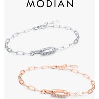 Modian Trendy 925 Sterling Silver Geometric Link Lock Bracelet for Women Classic Zirconia Chain Female Bracelets Fine Jewelry
