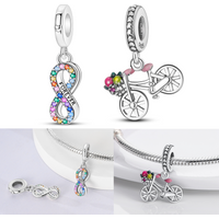 AliExpress parmuz 925 Sterling Silver Beautiful Eternal Love Charms Bead CZ Zircon Bicycle Dangle Fit Original Bracelet DIY Women Jewelry Gift