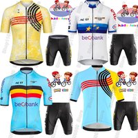 Ensemble Maillot et Pantalon de Cyclisme Enfant Équipe Nationale de Belgique 2026 Garçons Filles Bleu Rose Vêtements de Cyclisme pour Enfants