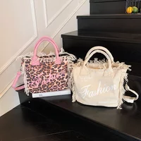 Summer New Letter Tassel Crossbody Bags 2026 High Quality Leopard Sweet Commuting Tote Bags on Sale Versatile Casual Ladies Bags