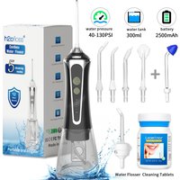 H2ofloss Cordless Water Flosser Portable Oral Irrigator 5 Modes 5 Jets Tips 300ml 140PSI USB Rechargeable for Teeth Cleaning