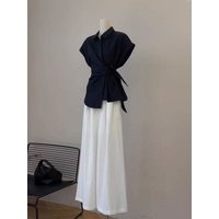 2026 New Women's Fashion Shirt And Pants Set Belted Loose Wide Leg Pants Thin Material Spring Autumn Wear High Waist Polyester