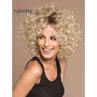 Strongbeauty Women Short Curly Wigs Fluffy Wavy Blonde Synthetic Hair Wig Stylish Wigs