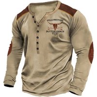 Vintage Men's T Shirt Yellowstone National Park Long Sleeve Tee Usa Route 66 Letter Graphic T-Shirts Oversized Men Clothing Tops