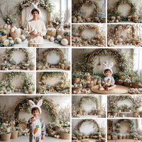 Spring Easter Photography Background Boho Flowers Arched Wall Eggs Baby Shower Kids Easter Party Portrait Decor Photo Backdrop